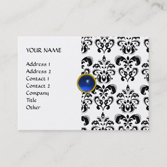 DAMASK MON RUBY bright blue grey gold Business Card (Front)