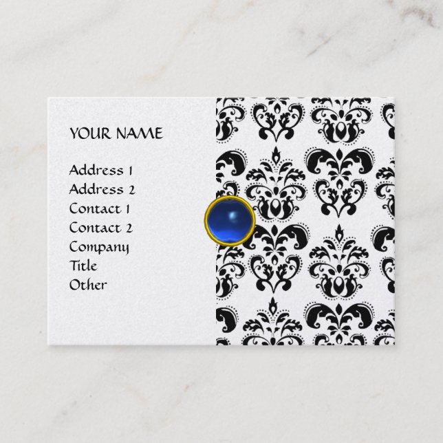 DAMASK MON RUBY bright blue grey gold platinum Business Card (Front)