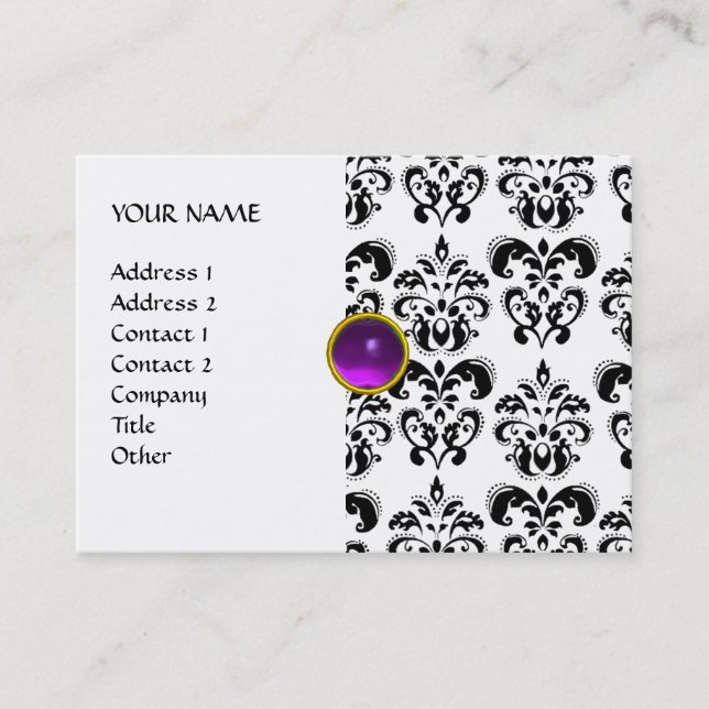 DAMASK MON RUBY bright purple grey gold Business Card (Front)