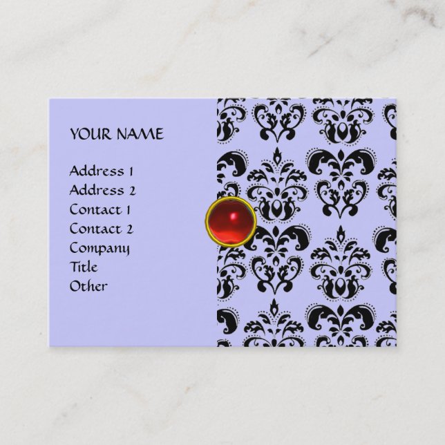 DAMASK MON RUBY bright red violet grey gold Business Card (Front)