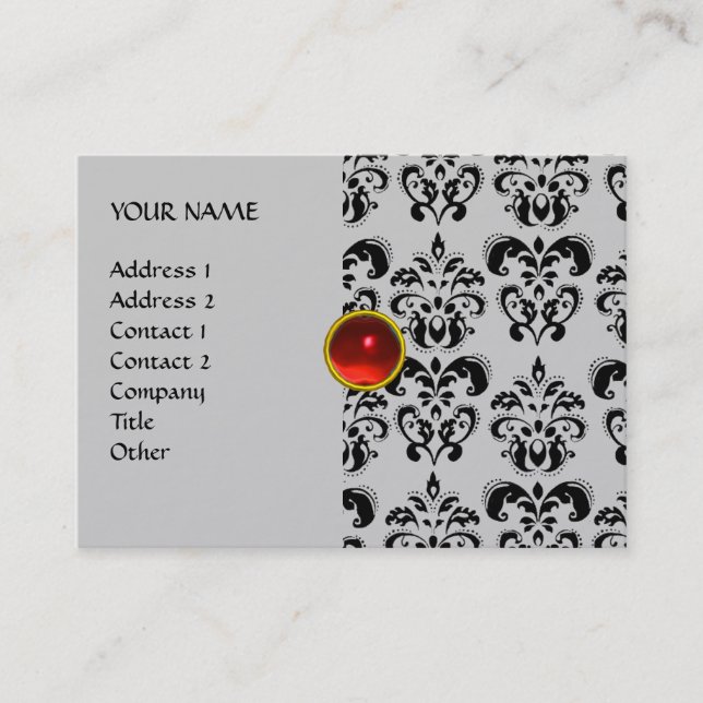 DAMASK MON RUBY bright red violet grey gold Business Card (Front)