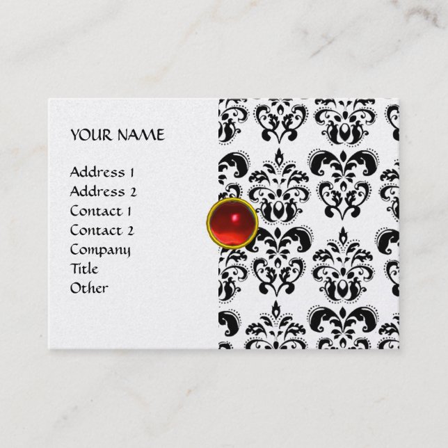 DAMASK MON RUBY bright red violet grey gold pearl Business Card (Front)
