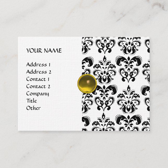 DAMASK MON RUBY bright yellow grey gold linen Business Card (Front)