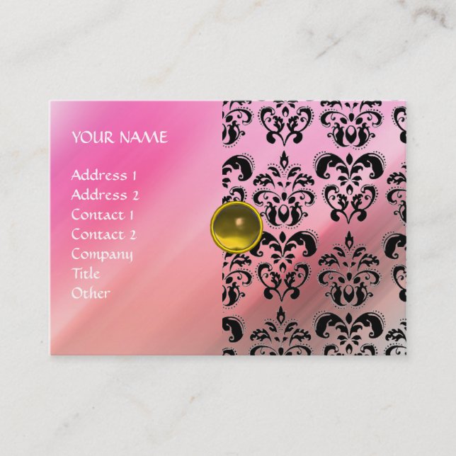 DAMASK MON RUBY bright yellow grey silk Business Card (Front)