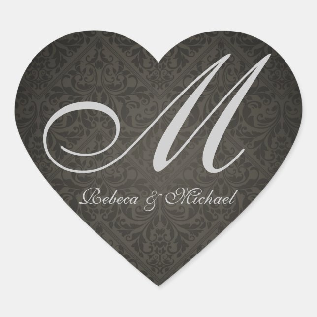 Damask Monogram Bride and Groom Wedding Sticker (Front)