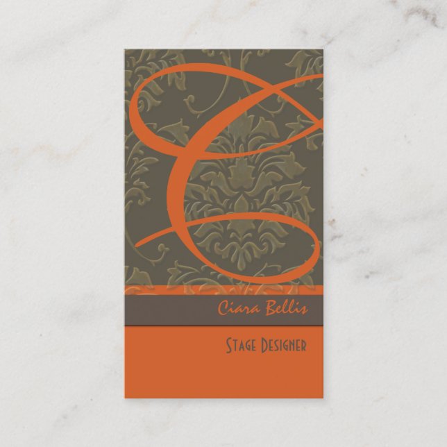 Damask Monogram Business Card/DIY colour Business Card (Front)
