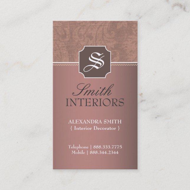 Damask Monogram Business Cards (Front)