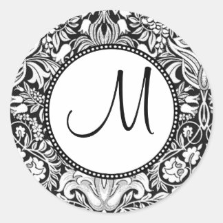 Damask Monogram Classic Round Sticker