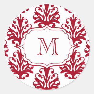 Damask Monogram Envelope Seals Stickers Red
