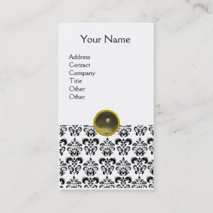 DAMASK MONOGRAM gem agate grey white Business Card