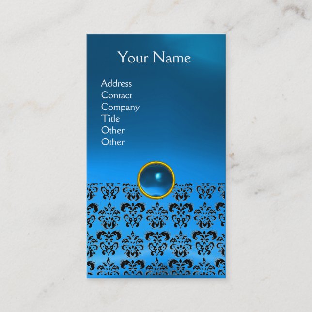 DAMASK MONOGRAM gem blue sapphire Business Card (Front)