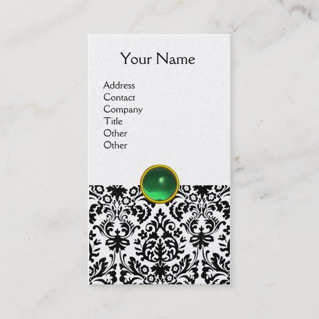 DAMASK MONOGRAM gem green pearl Business Card (Front)
