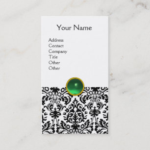 DAMASK MONOGRAM gem green white Business Card
