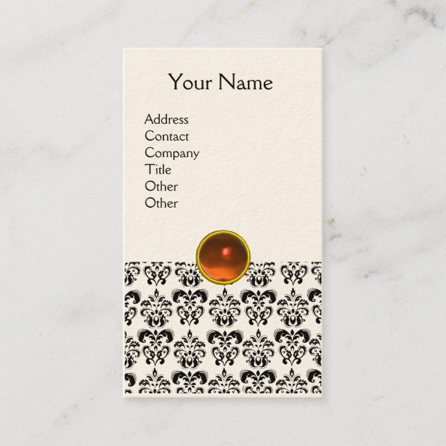 DAMASK MONOGRAM gem orange cream Business Card (Front)