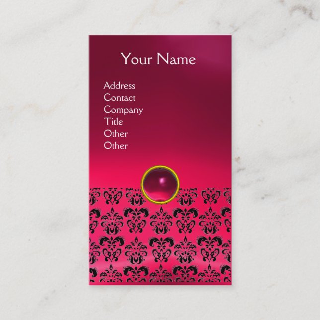 DAMASK MONOGRAM gem pink ruby Business Card (Front)