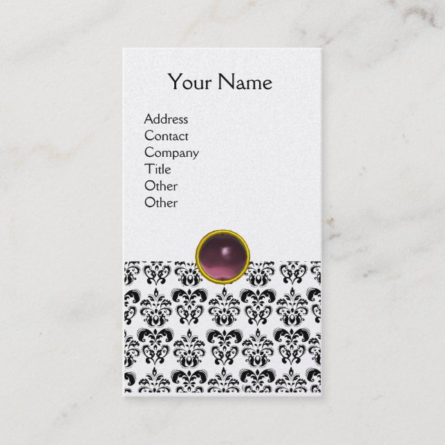 DAMASK MONOGRAM gem purple light platinum Business Card (Front)