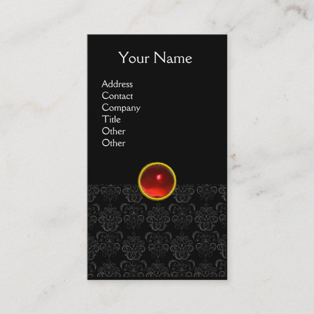 DAMASK MONOGRAM gem red ruby light black Business Card (Front)