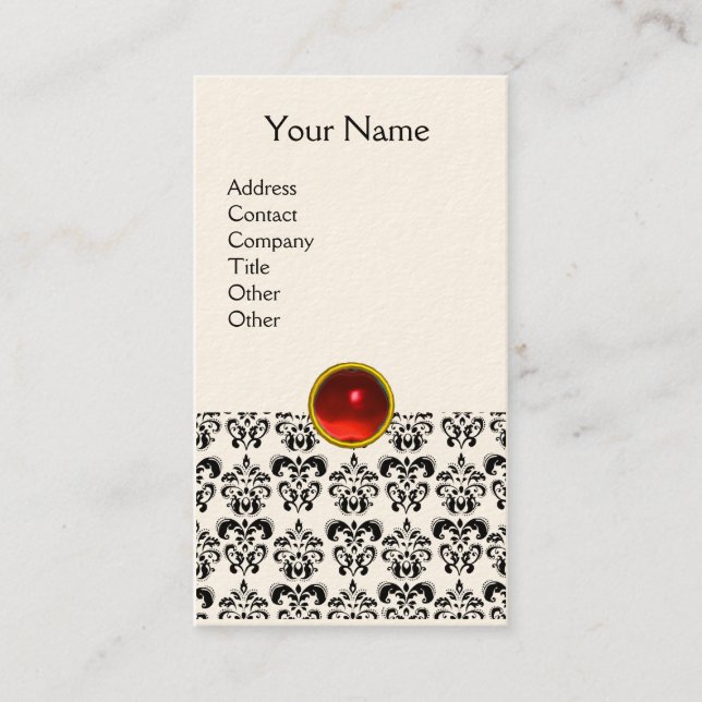 DAMASK MONOGRAM gem red ruby light cream Business Card (Front)