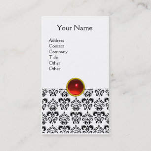 DAMASK MONOGRAM gem red ruby light eggshell Business Card