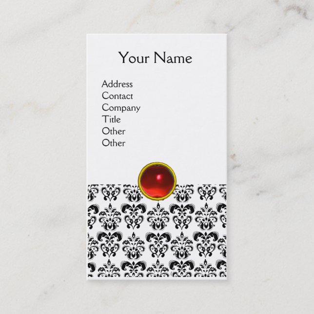 DAMASK MONOGRAM gem red ruby light eggshell Business Card (Front)
