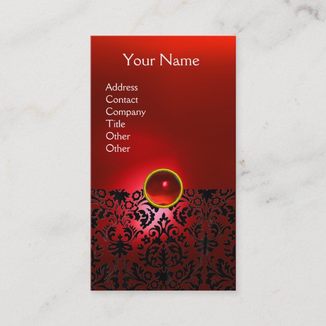 DAMASK MONOGRAM gem red ruby light white Business Card (Front)