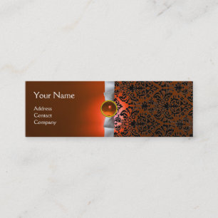 DAMASK MONOGRAM gem ribbon white orange Mini Business Card