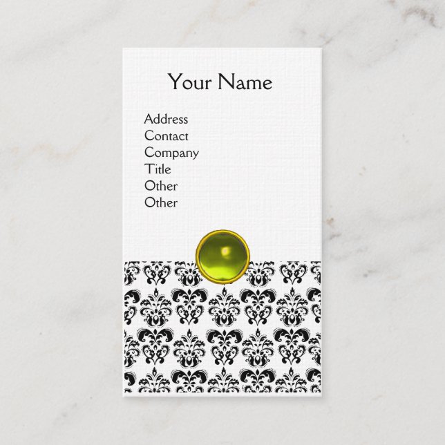 DAMASK MONOGRAM gem yellow linen Business Card (Front)