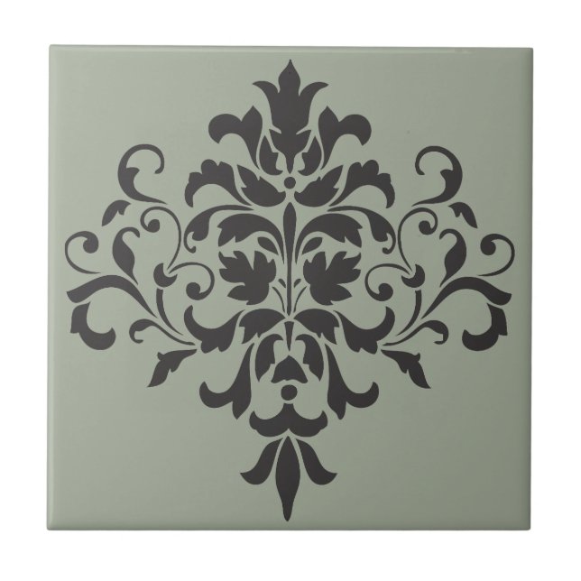 Damask Monogram in Elegant Grey and Black Tile (Front)