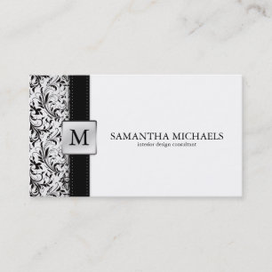Damask Monogram Interior Design Business Cards