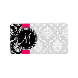 Damask Monogram Labels Pink for Weddings