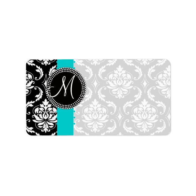 Damask Monogram Labels with Blue Stripe Dots (Front)