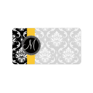 Damask Monogram Labels Yellow Stripe Dots
