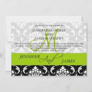 Damask Monogram Names Green Wedding Invitation