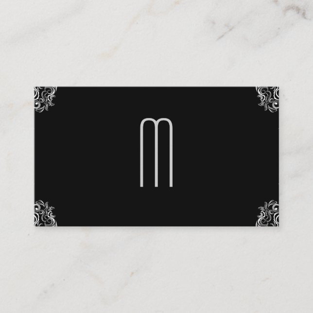 Damask Monogram on Black Business Card (Front)