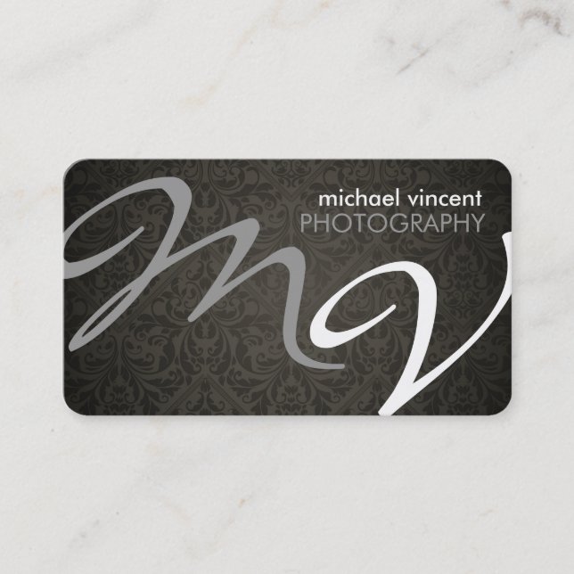 Damask Monogram Photographer Business Card (Front)