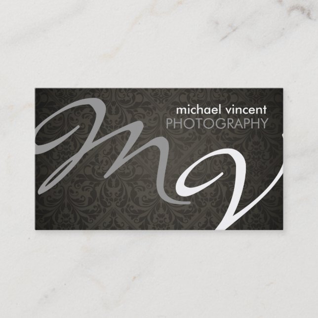 Damask Monogram Photography Business Card (Front)
