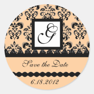 DAMASK MONOGRAM,pink Classic Round Sticker