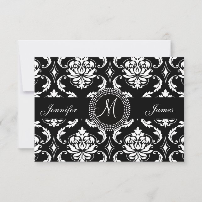 Damask Monogram RSVP Cards for Square Invite (Front)