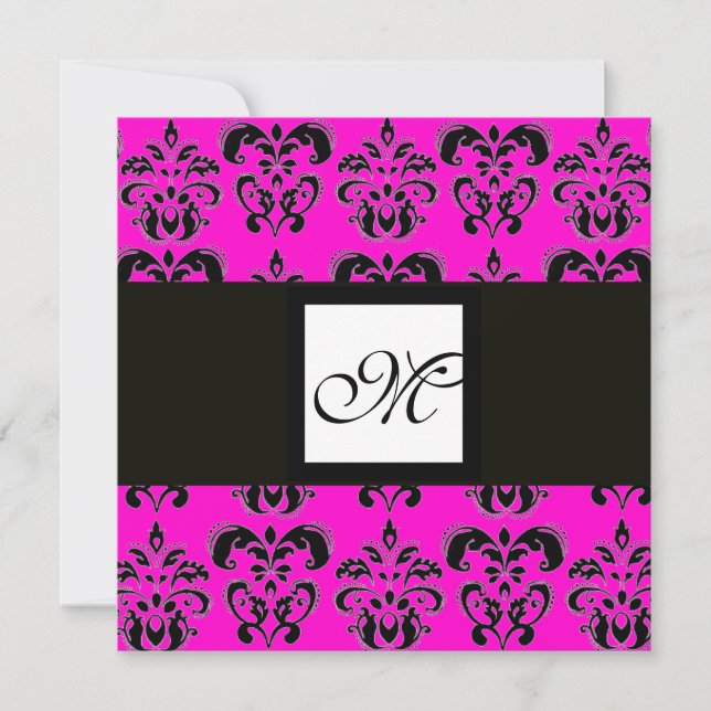 DAMASK MONOGRAM, violet ,pink fuchsia Invitation (Front)