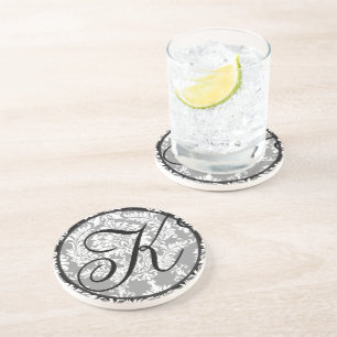 Damask Monogram Wedding Anniversary Coasters