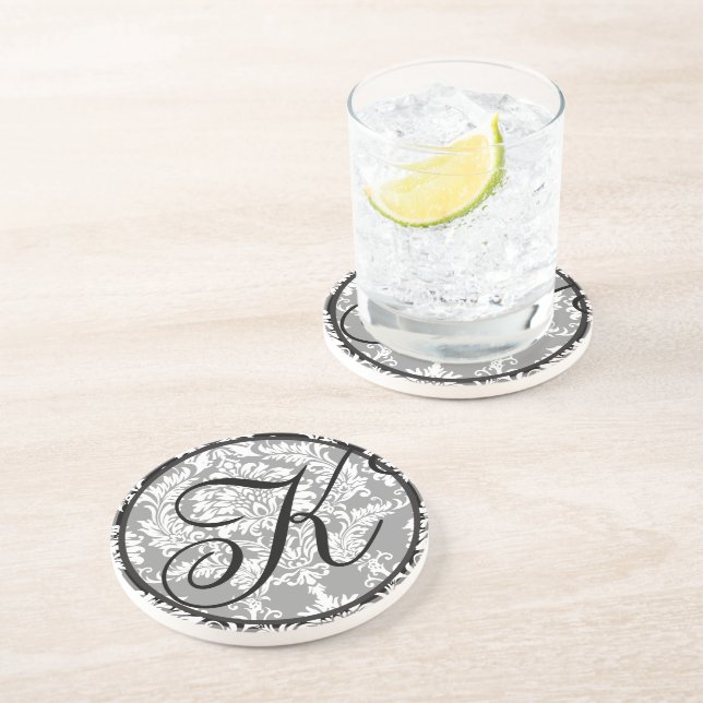 Damask Monogram Wedding Anniversary Coasters (Side)