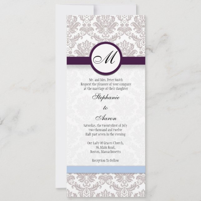 Damask Monogram Wedding Invitation (Front)