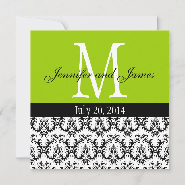 Damask Monogram Wedding Invitation Apple Green (Front)