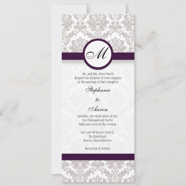 Damask Monogram Wedding Invitation for Jennifer (Front)
