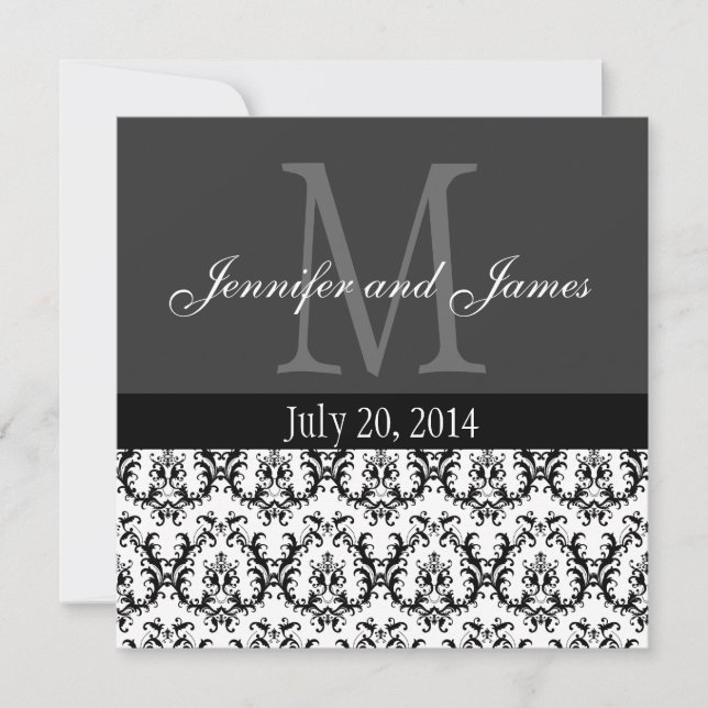 Damask Monogram Wedding Invitation Grey Grey (Front)