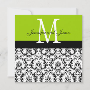 Damask Monogram Wedding Invitations Apple Green