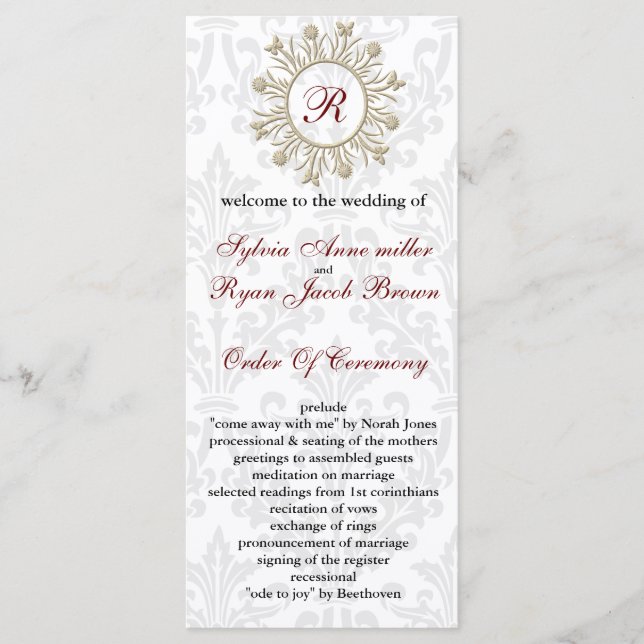 Damask MONOGRAM Wedding program Programme (Front)