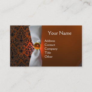 DAMASK MONOGRAM white ribbon black orange Business Card