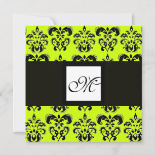 DAMASK MONOGRAM, yellow green Invitation