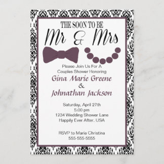 Damask Mr. and Mrs. Shower Invitation (Eggplant)